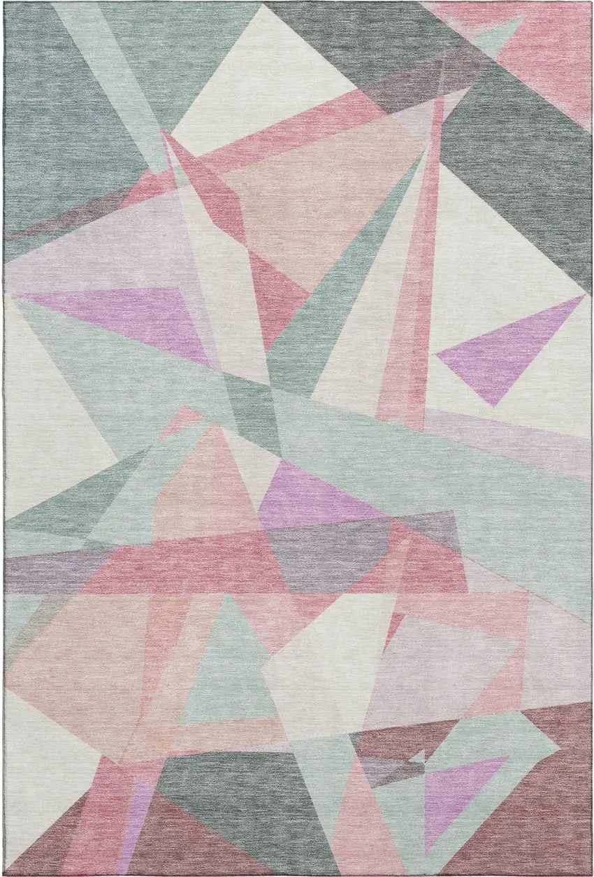 Pale Aqua Blush And Sage Geometric Washable Area Rug With UV Protection Photo 1