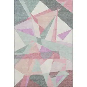 Photo of Pale Aqua Blush And Sage Geometric Washable Area Rug With UV Protection
