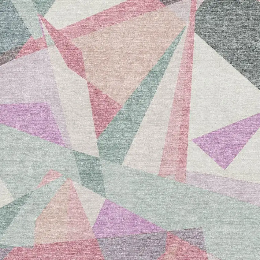 Pale Aqua Blush And Sage Geometric Washable Area Rug With UV Protection Photo 2