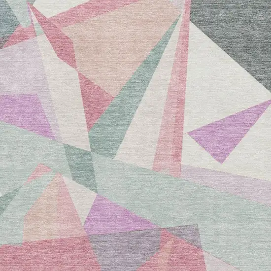 Pale Aqua Blush And Sage Geometric Washable Area Rug With UV Protection Photo 2