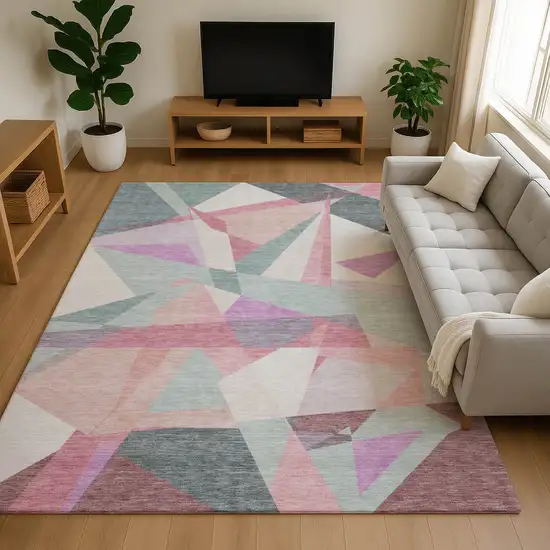 Pale Aqua Blush And Sage Geometric Washable Area Rug With UV Protection Photo 4