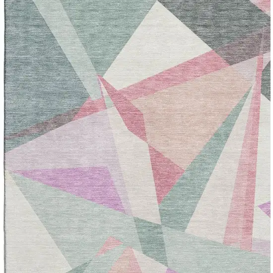 Pale Aqua Blush And Sage Geometric Washable Area Rug With UV Protection Photo 2