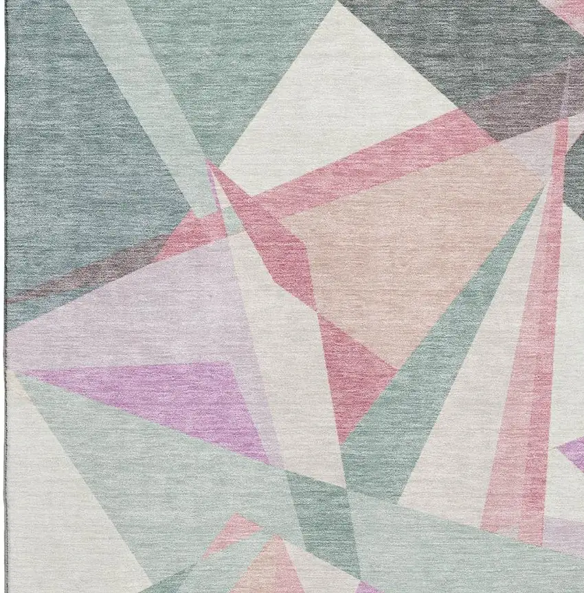 Pale Aqua Blush And Sage Geometric Washable Area Rug With UV Protection Photo 2