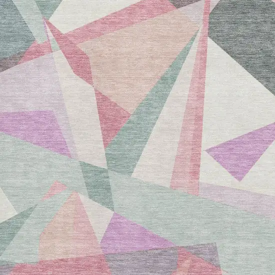 Pale Aqua Blush And Sage Geometric Washable Area Rug With UV Protection Photo 2