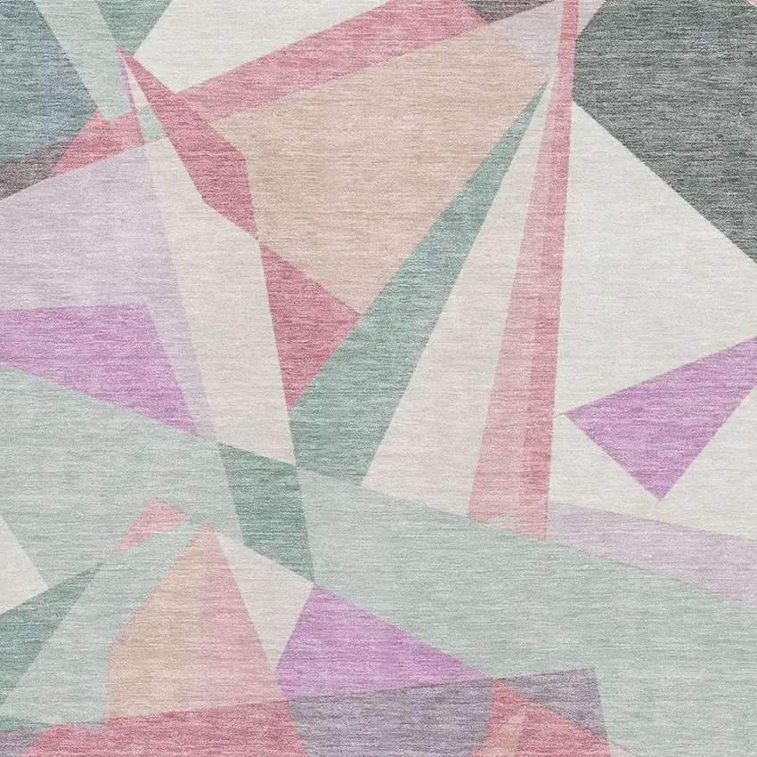 Pale Aqua Blush And Sage Geometric Washable Area Rug With UV Protection Photo 2