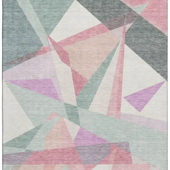 Pale Aqua Blush And Sage Geometric Washable Area Rug With UV Protection Photo 3