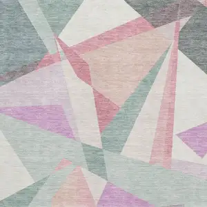 Photo of Pale Aqua Blush And Sage Geometric Washable Area Rug With UV Protection