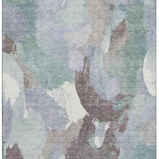Pale Aqua Brown And Ivory Abstract Washable Area Rug With UV Protection Photo 4