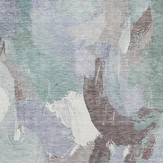 Pale Aqua Brown And Ivory Abstract Washable Area Rug With UV Protection Photo 3