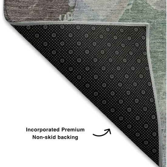 Pale Aqua Brown And Ivory Abstract Washable Area Rug With UV Protection Photo 6