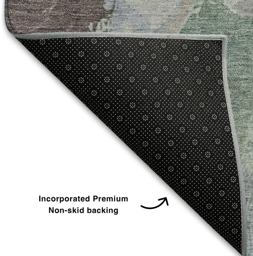 Pale Aqua Brown And Ivory Abstract Washable Area Rug With UV Protection Photo 6