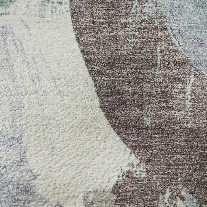 Pale Aqua Brown And Ivory Abstract Washable Area Rug With UV Protection Photo 9