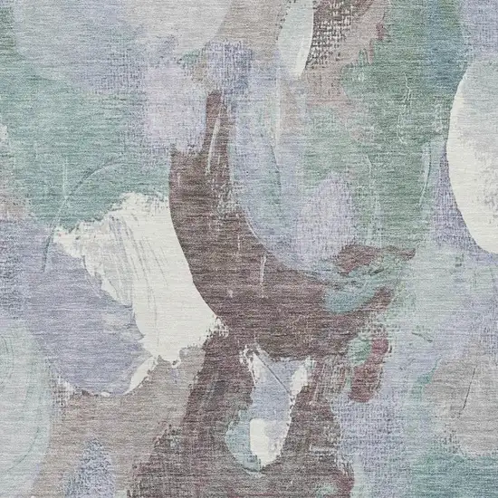 Pale Aqua Brown And Ivory Abstract Washable Area Rug With UV Protection Photo 3