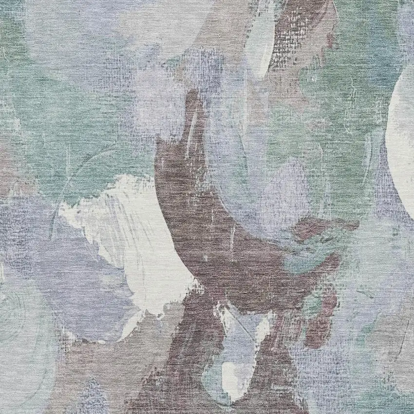 Pale Aqua Brown And Ivory Abstract Washable Area Rug With UV Protection Photo 3