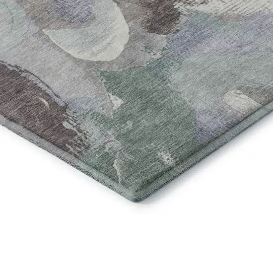 Pale Aqua Brown And Ivory Abstract Washable Area Rug With UV Protection Photo 8