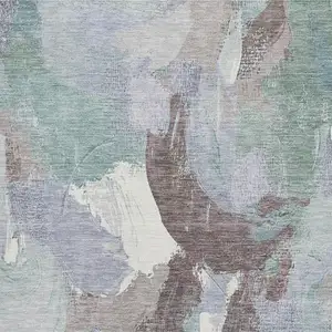 Photo of Pale Aqua Brown And Ivory Abstract Washable Area Rug With UV Protection
