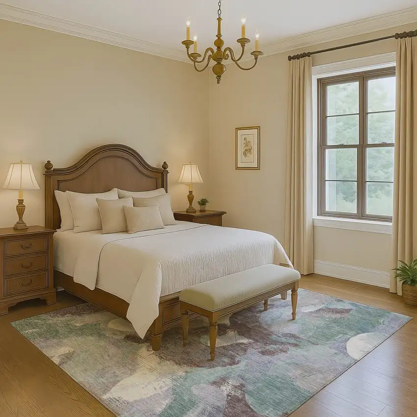 Pale Aqua Brown And Ivory Abstract Washable Area Rug With UV Protection Photo 6