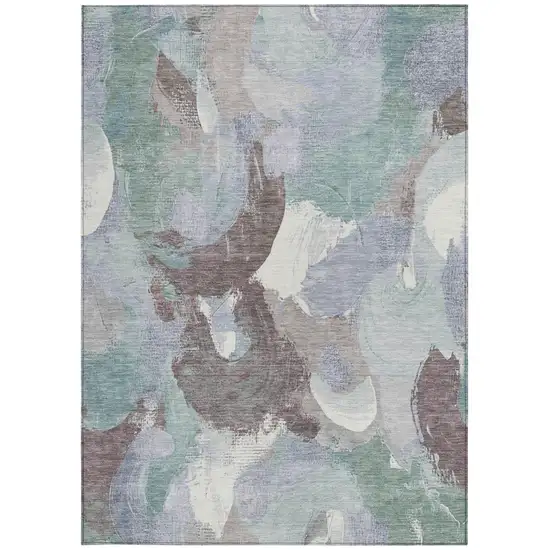Pale Aqua Brown And Ivory Abstract Washable Indoor Outdoor Area Rug Photo 9