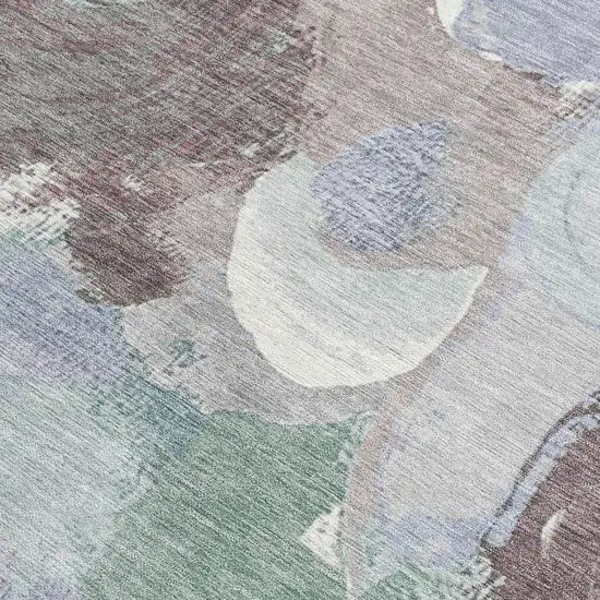 Pale Aqua Brown And Ivory Abstract Washable Indoor Outdoor Area Rug Photo 3