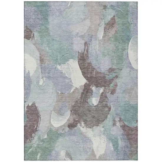 Pale Aqua Brown And Ivory Abstract Washable Indoor Outdoor Area Rug Photo 8