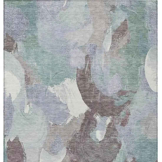 Pale Aqua Brown And Ivory Abstract Washable Indoor Outdoor Area Rug Photo 9