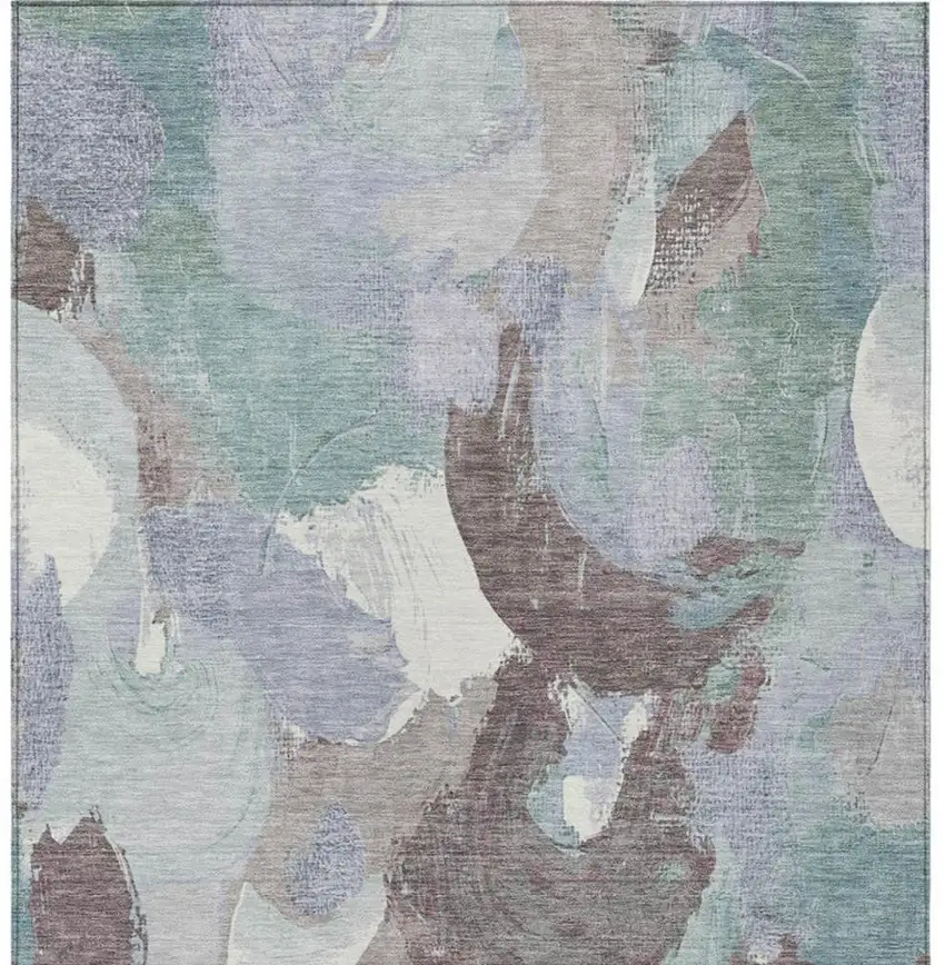 Pale Aqua Brown And Ivory Abstract Washable Indoor Outdoor Area Rug Photo 9