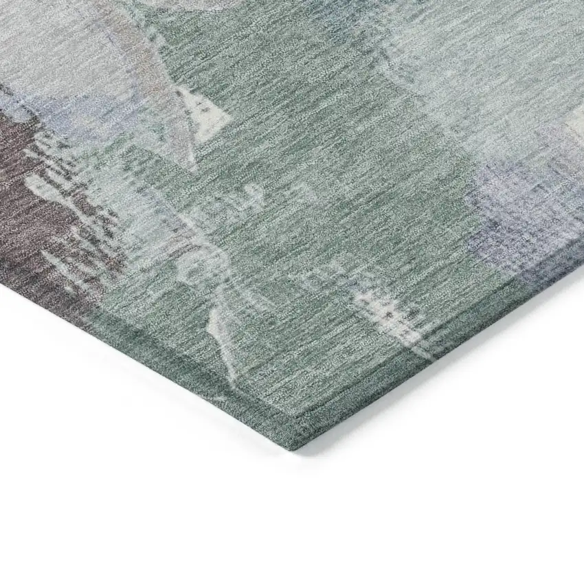 Pale Aqua Brown And Ivory Abstract Washable Indoor Outdoor Area Rug Photo 8