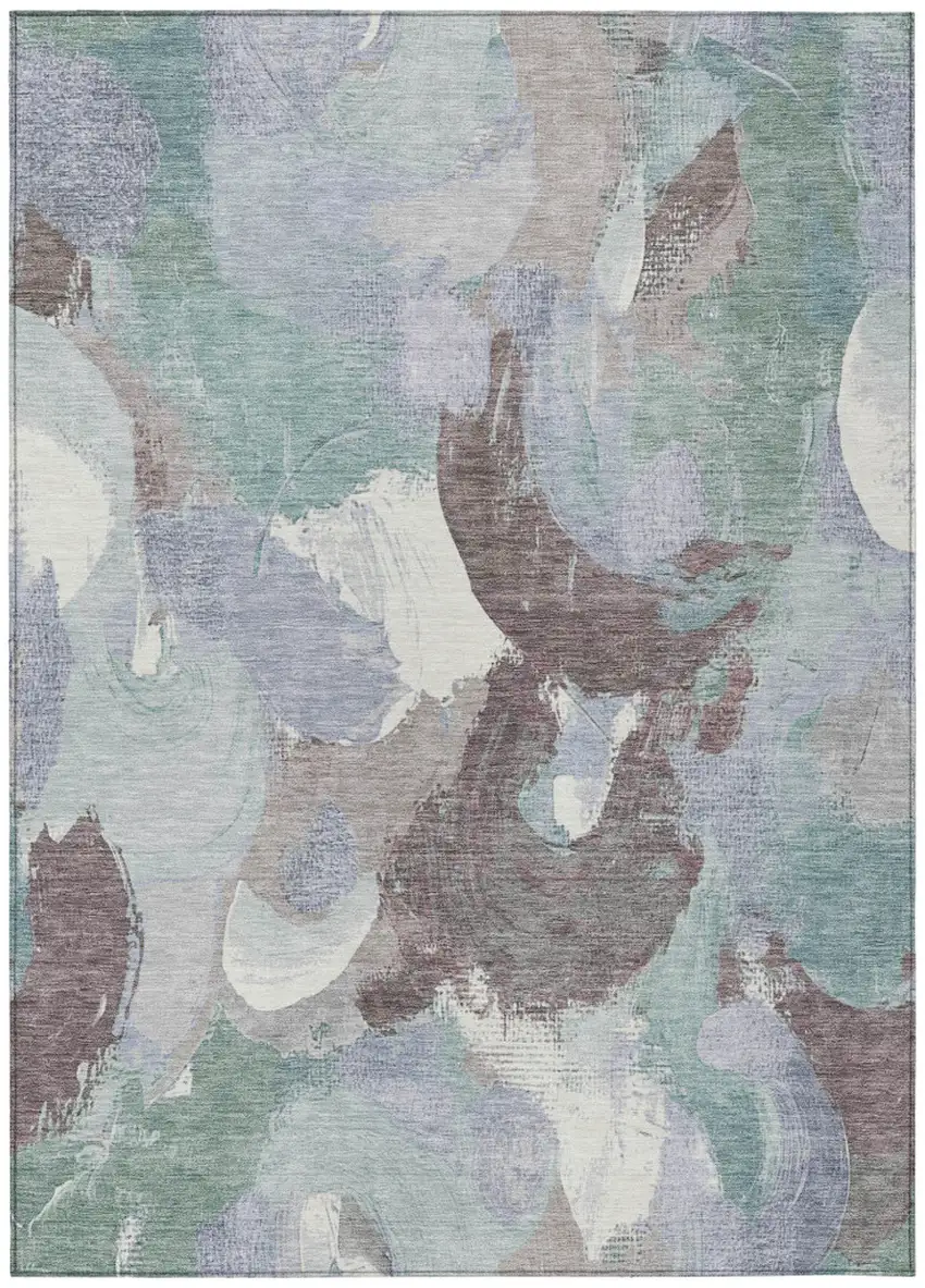 Pale Aqua Brown And Ivory Abstract Washable Indoor Outdoor Area Rug Photo 7