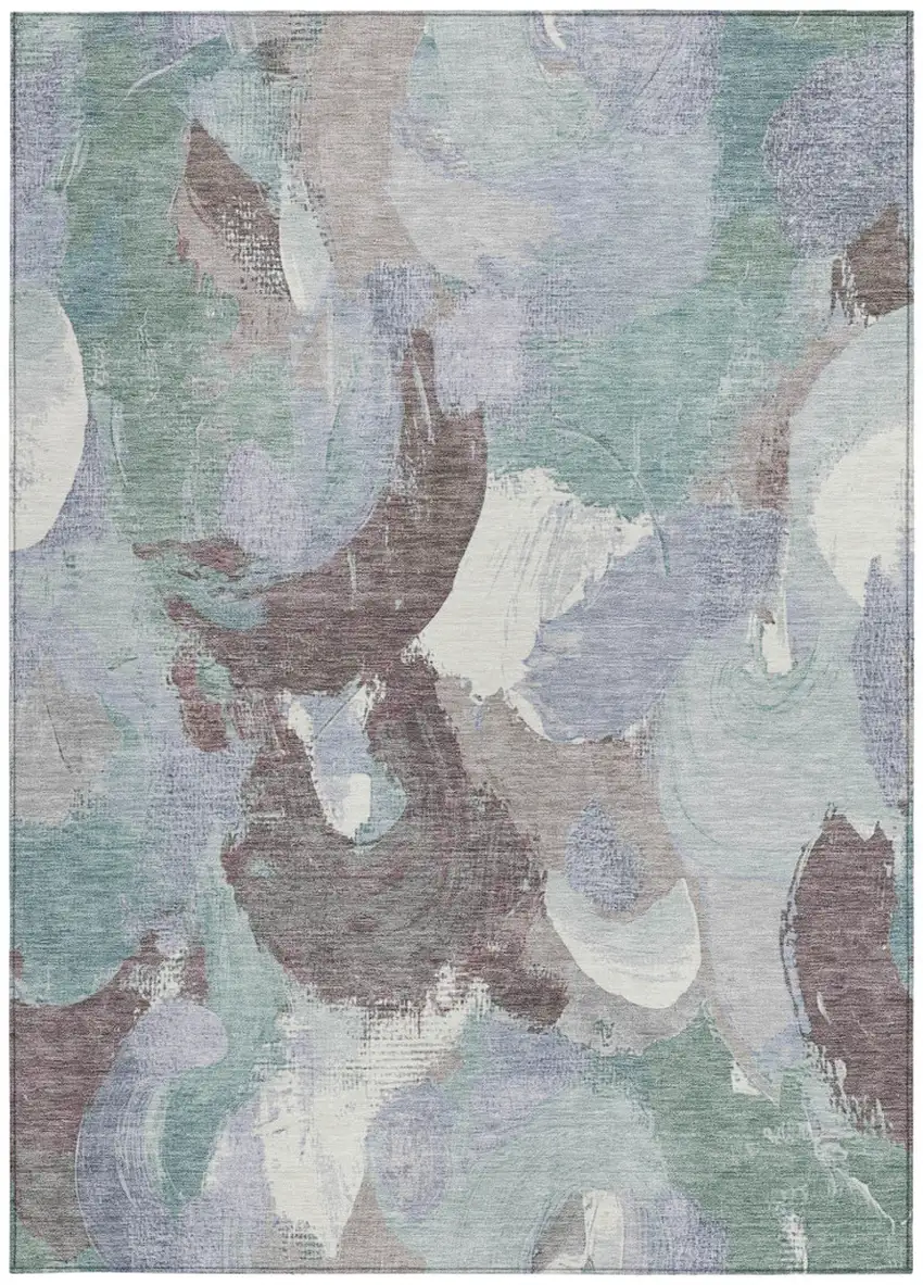 Pale Aqua Brown And Ivory Abstract Washable Indoor Outdoor Area Rug Photo 8