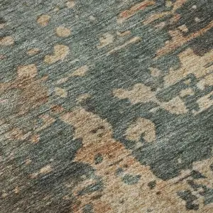 Photo of Pale Aqua Copper And Beige Abstract Washable Area Rug With UV Protection