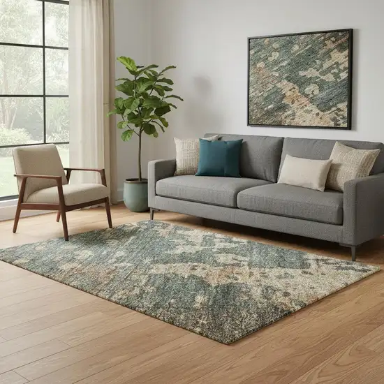 Pale Aqua Copper And Beige Abstract Washable Area Rug With UV Protection Photo 2