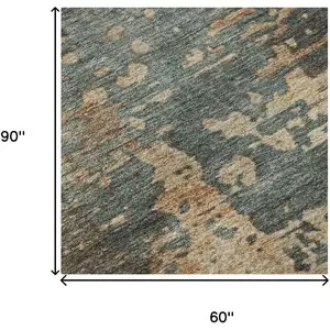 Photo of Pale Aqua Copper And Beige Abstract Washable Area Rug With UV Protection