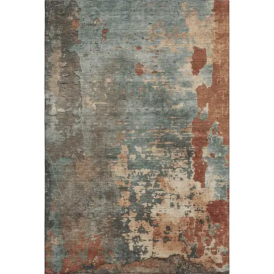 Pale Aqua Copper And Beige Abstract Washable Area Rug With UV Protection Photo 5