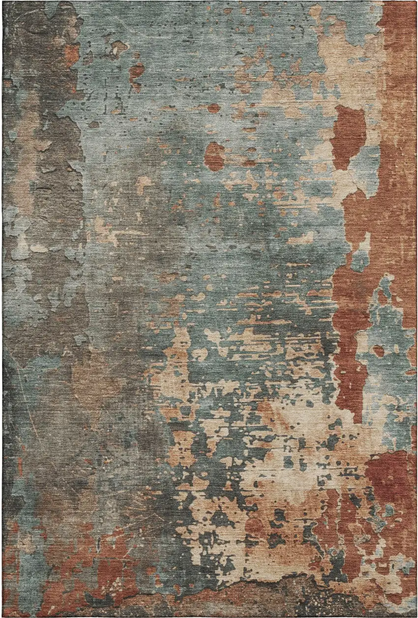 Pale Aqua Copper And Beige Abstract Washable Area Rug With UV Protection Photo 5