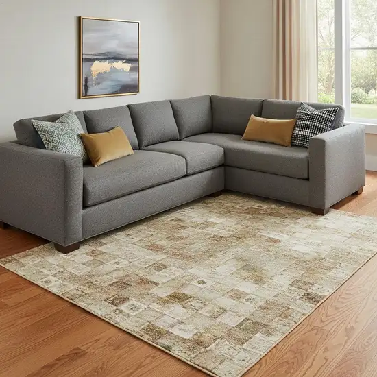 Pale Aqua Copper And Beige Abstract Washable Area Rug With UV Protection Photo 2