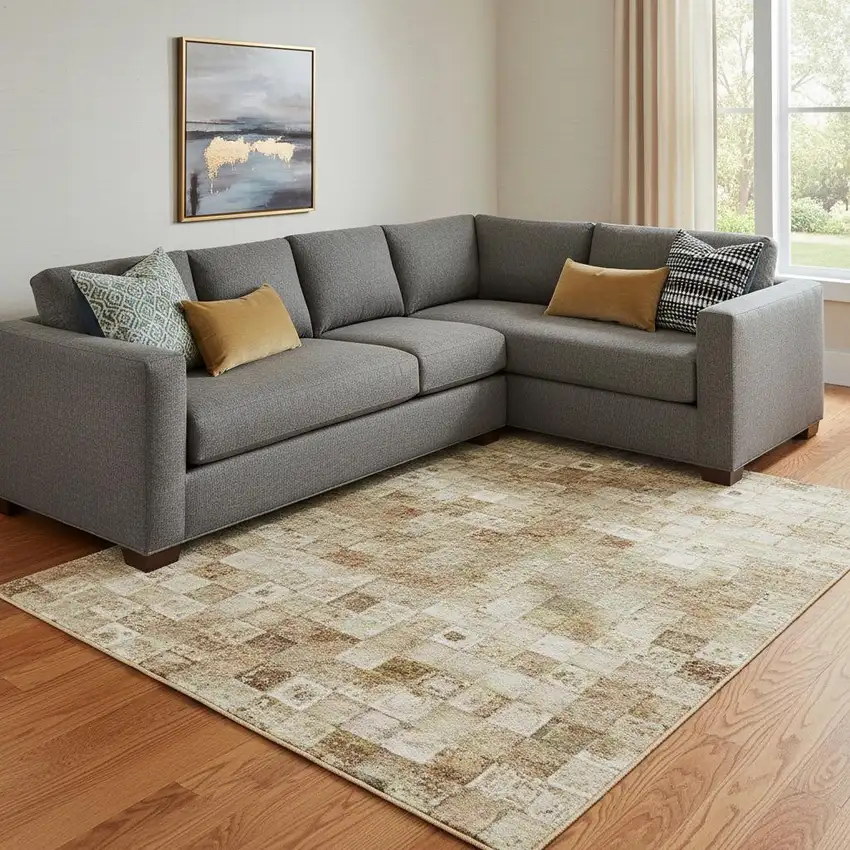 Pale Aqua Copper And Beige Abstract Washable Area Rug With UV Protection Photo 2