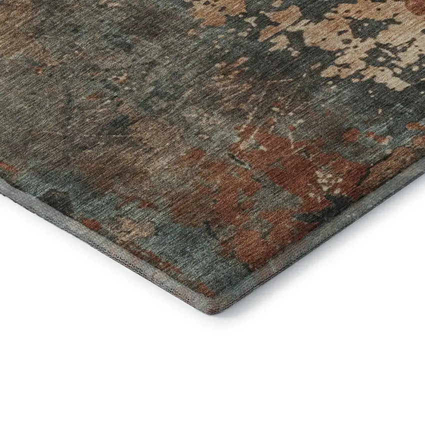 Pale Aqua Copper And Beige Abstract Washable Area Rug With UV Protection Photo 8