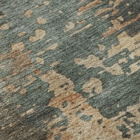 Pale Aqua Copper And Beige Abstract Washable Area Rug With UV Protection Photo 1