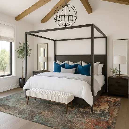 Pale Aqua Copper And Beige Abstract Washable Area Rug With UV Protection Photo 3