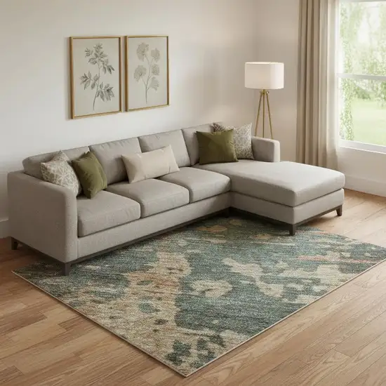 Pale Aqua Copper And Beige Abstract Washable Area Rug With UV Protection Photo 2