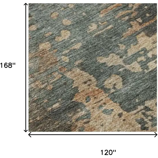 Pale Aqua Copper And Beige Abstract Washable Area Rug With UV Protection Photo 9