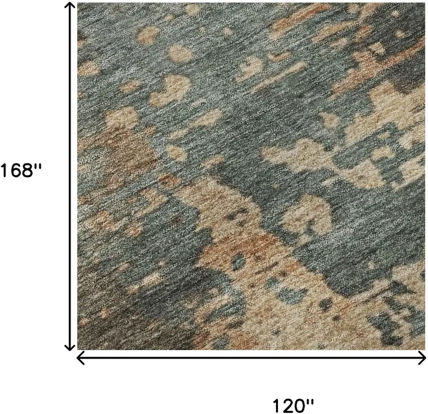 Pale Aqua Copper And Beige Abstract Washable Area Rug With UV Protection Photo 9