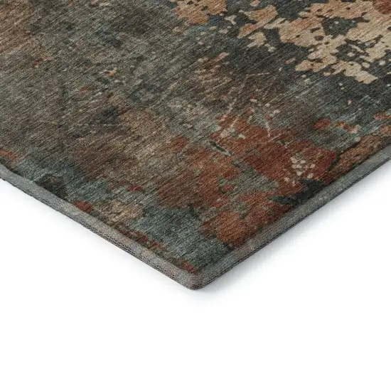 Pale Aqua Copper And Beige Abstract Washable Area Rug With UV Protection Photo 8