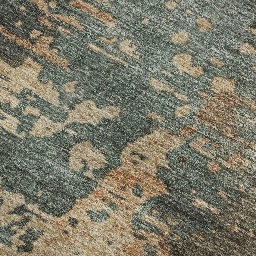 Pale Aqua Copper And Beige Abstract Washable Area Rug With UV Protection Photo 2