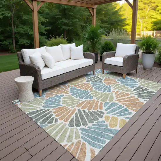 Pale Aqua Copper And Gold Floral Washable Indoor Outdoor Area Rug Photo 7