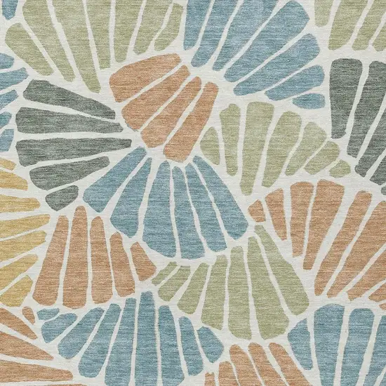 Pale Aqua Copper And Gold Floral Washable Indoor Outdoor Area Rug Photo 2