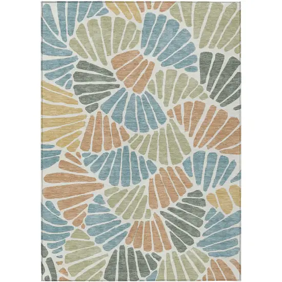 Pale Aqua Copper And Gold Floral Washable Indoor Outdoor Area Rug Photo 1