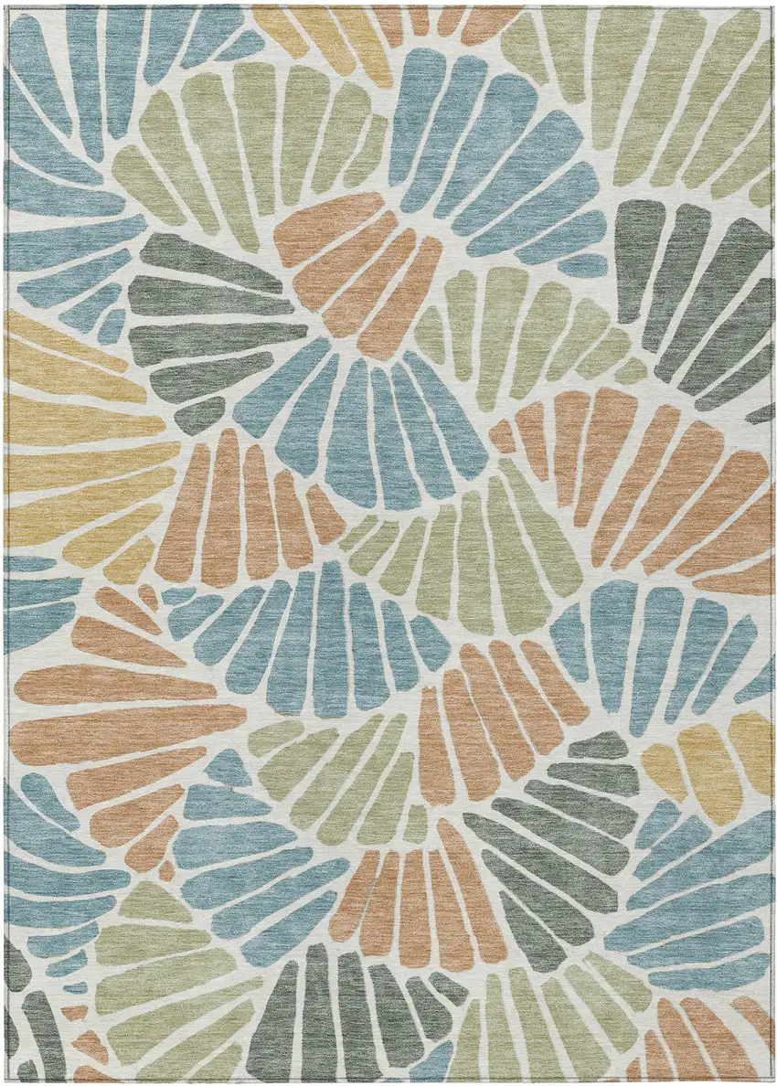 Pale Aqua Copper And Gold Floral Washable Indoor Outdoor Area Rug Photo 1