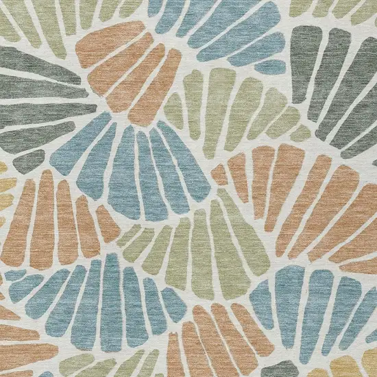 Pale Aqua Copper And Gold Floral Washable Indoor Outdoor Area Rug Photo 2