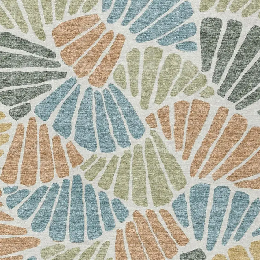 Pale Aqua Copper And Gold Floral Washable Indoor Outdoor Area Rug Photo 2